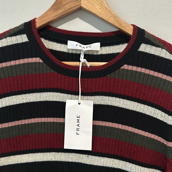 NWT FRAME Ribbed Metallic Stripe Top In Brandy Multi - Picture 3 of 5